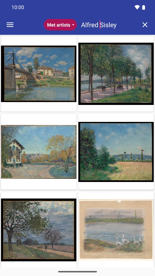 FreePics in English showing paintings found by searching for Alfred Sisley in The Met collection.