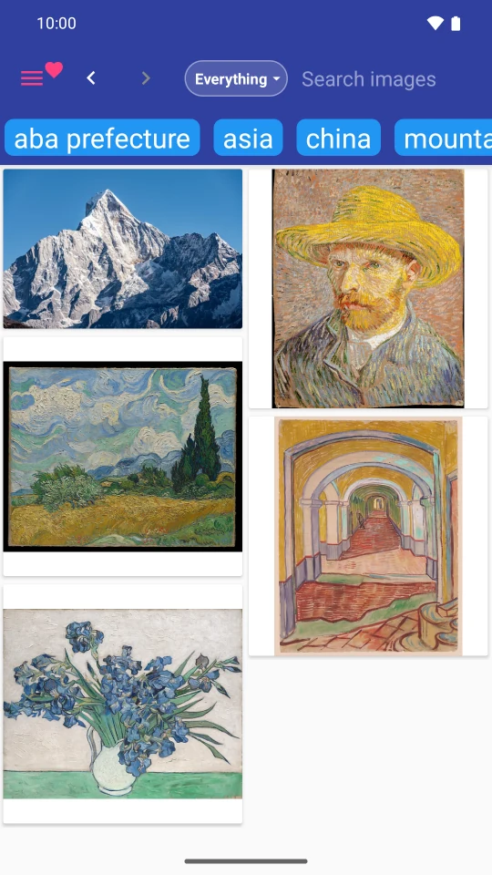 English Favorites gallery containing a mountain photo and four Van Gogh artworks.